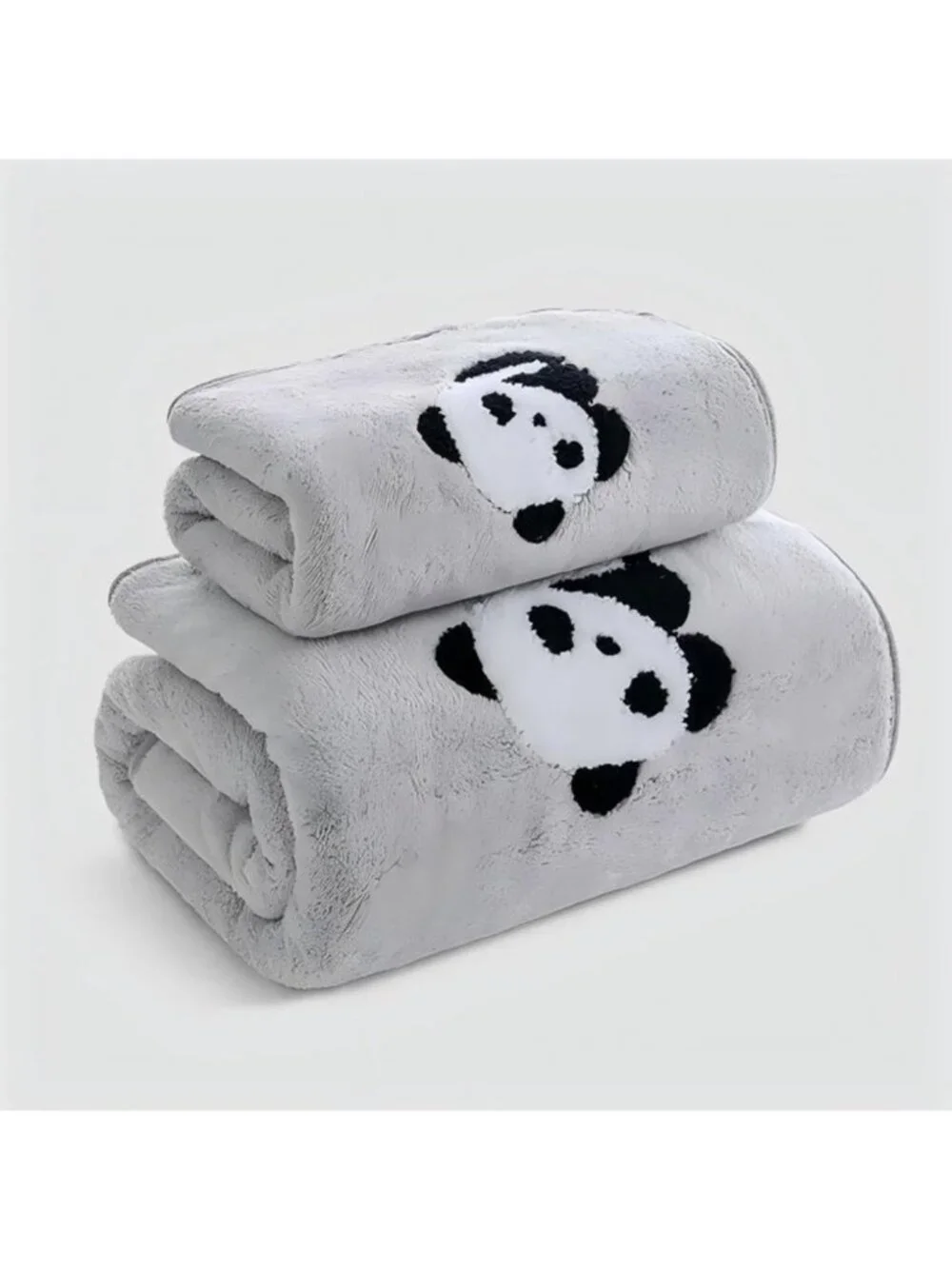 2 Pcs Grey Cartoon Panda Bath towel set